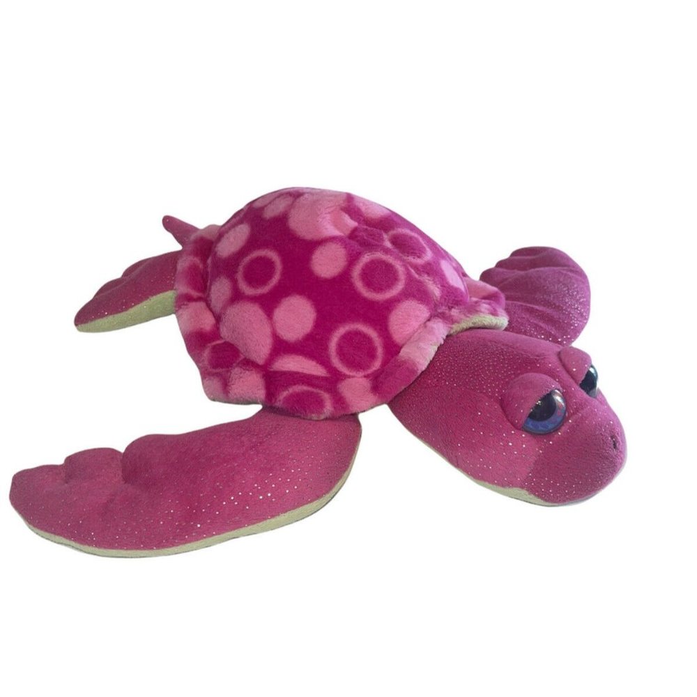Wild Republic Pink Glitter Sea Turtle Plush 14" Stuffed Animal Hearts in Eyes